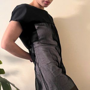 Shirt Dress Crew Neck with Black Mesh Over White Under layer
